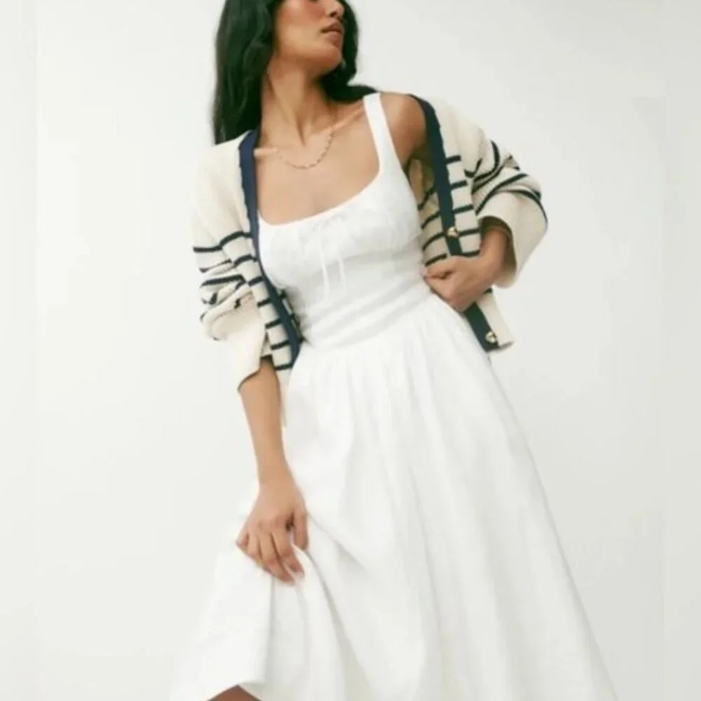 NEW Reformation Balia Linen Sleeveless Midi Dress in White | US 6 UK 10 - Picture 4 of 16